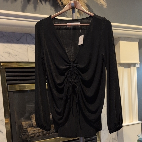 Free People Tops - Free People Beach Chic Black Ruched Women's Blouse